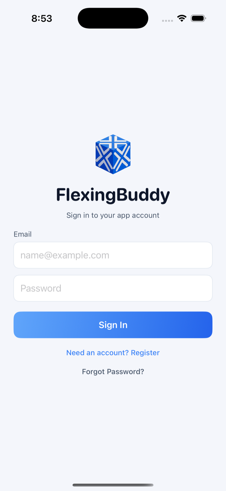 The FlexingBuddy iOS app sign-in screen